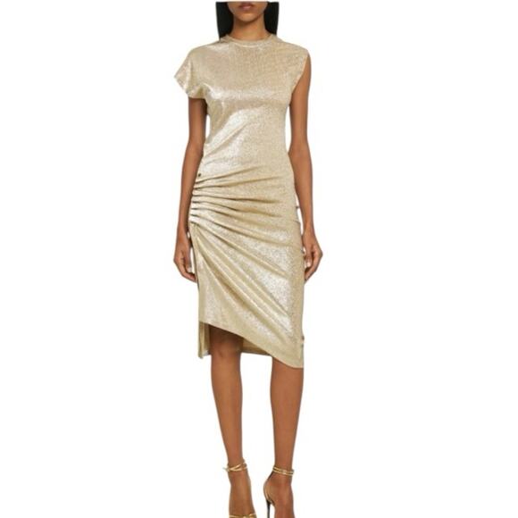 Paco Rabanne Dress Gold Drape Pression Dress in Lurex - Picture 7 of 14